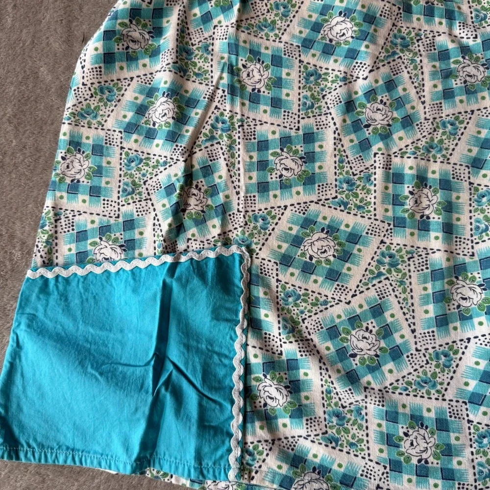 Vintage Handmade Apron Floral Prairie Cottagecore Blue Cotton UK